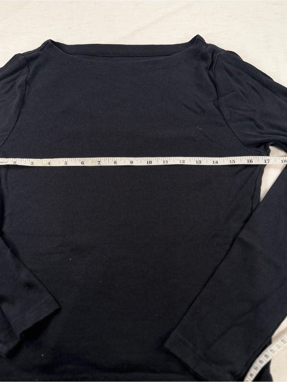 GAP Black Solid Ribbed Cotton Boat Neck Raglan Long Sleeve Cropped Tee Women's L - Picture 3 of 5
